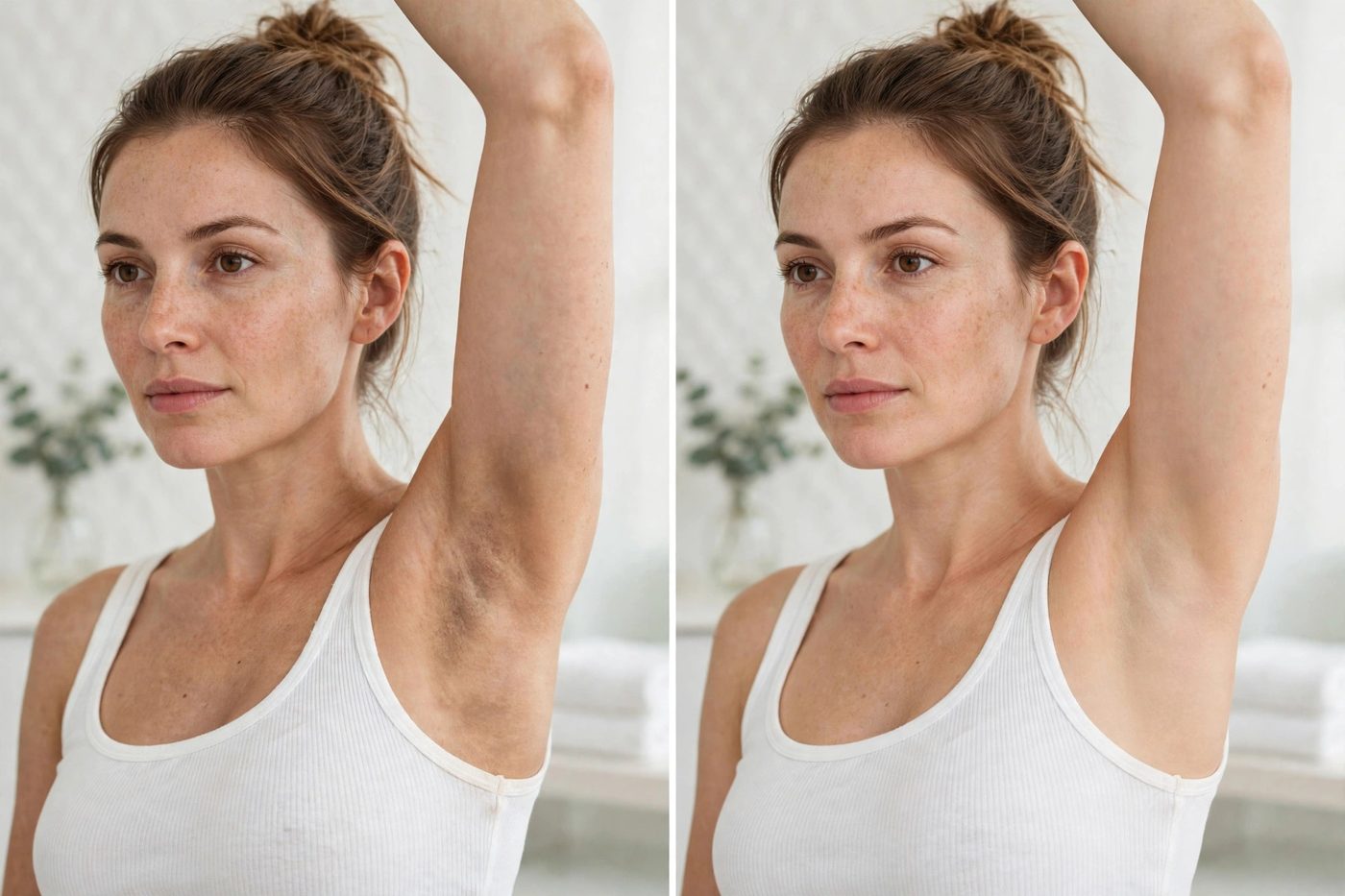 Before and after brightening peel results for underarms at Eureka Body Care and Spa