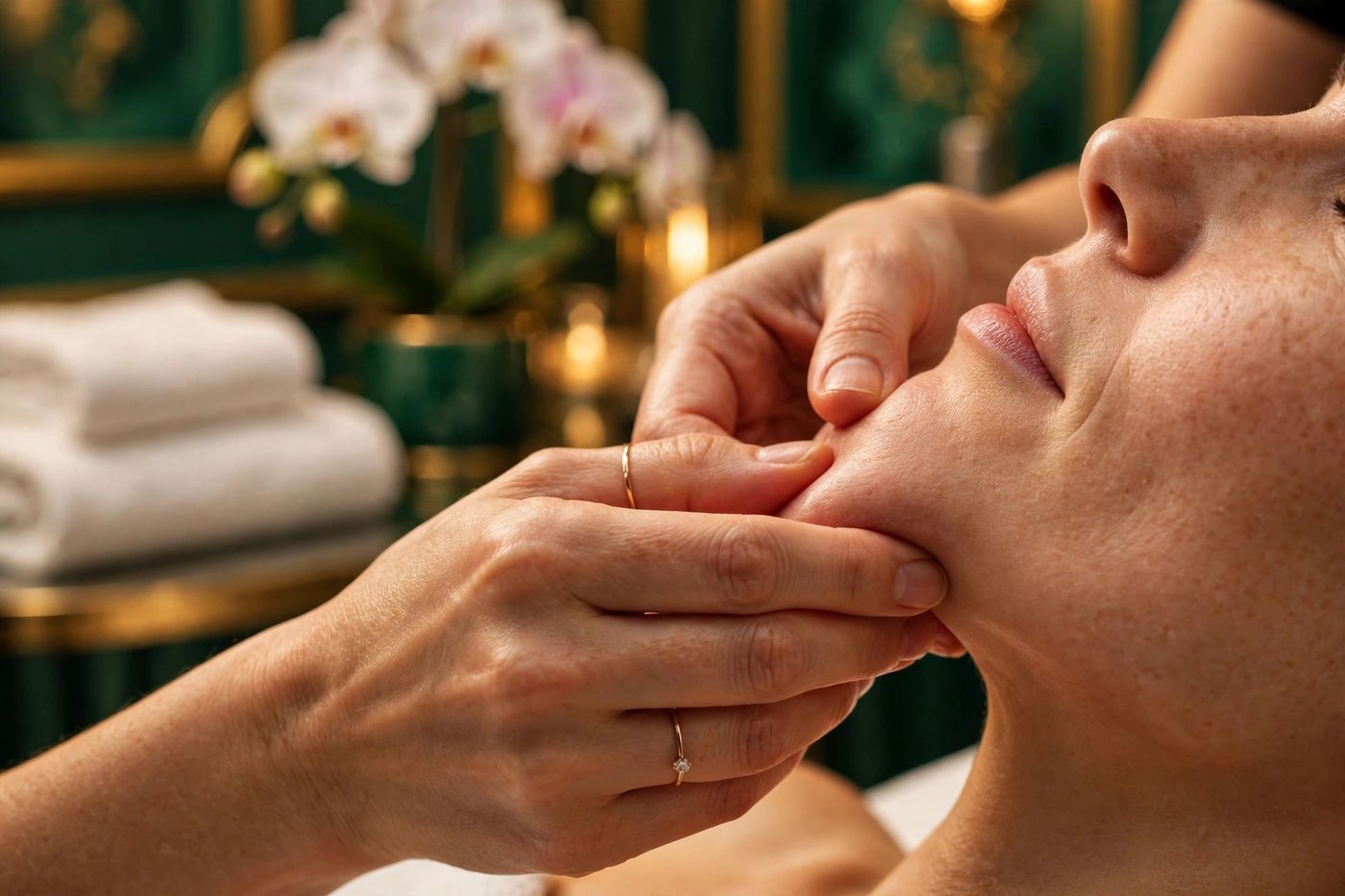 Sculpting buccal massage for jaw and cheek definition at Eureka Body Care and Spa NYC