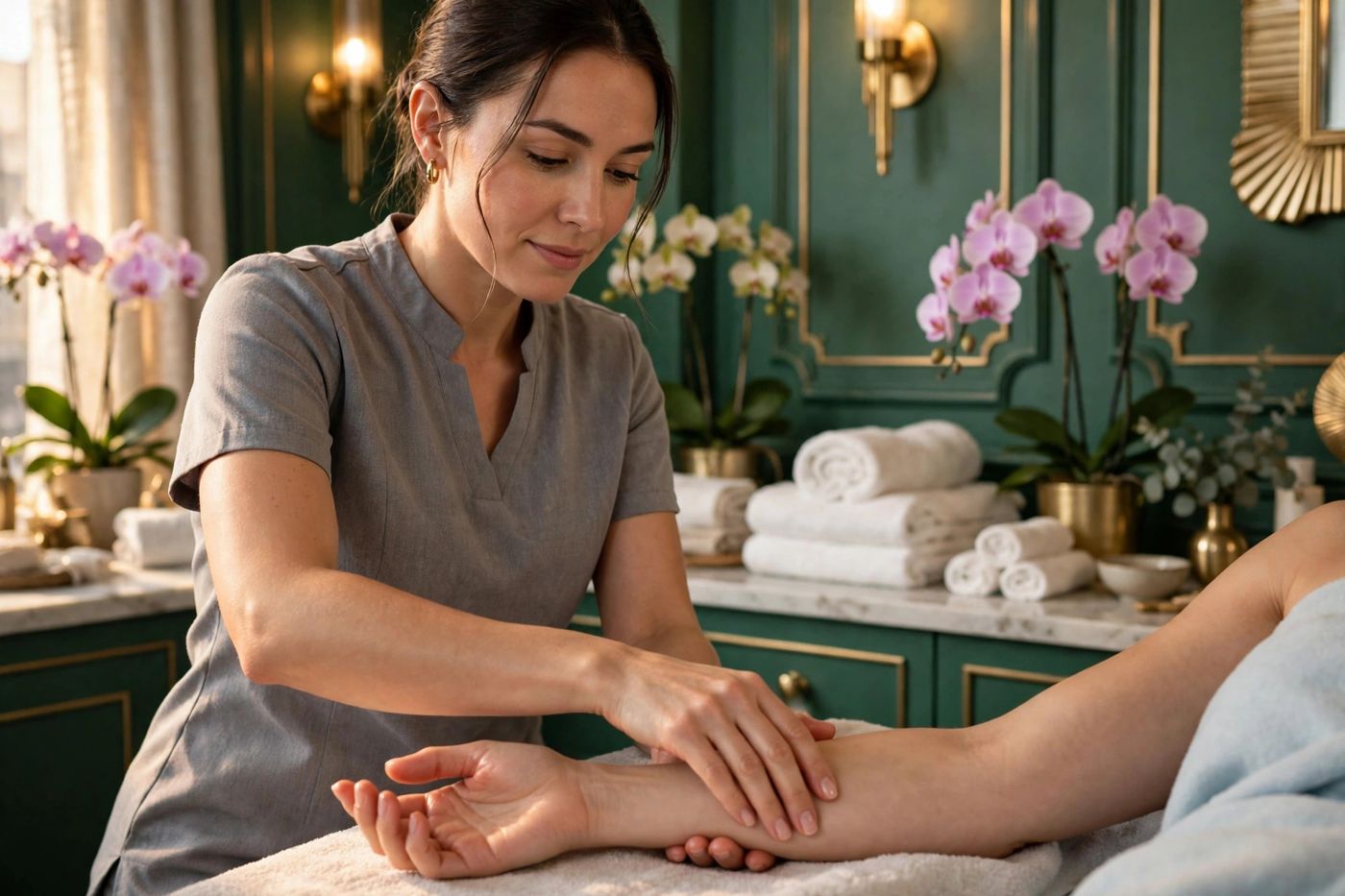 Manual lymphatic drainage massage for hands and arms at Eureka Body Care and Spa NYC