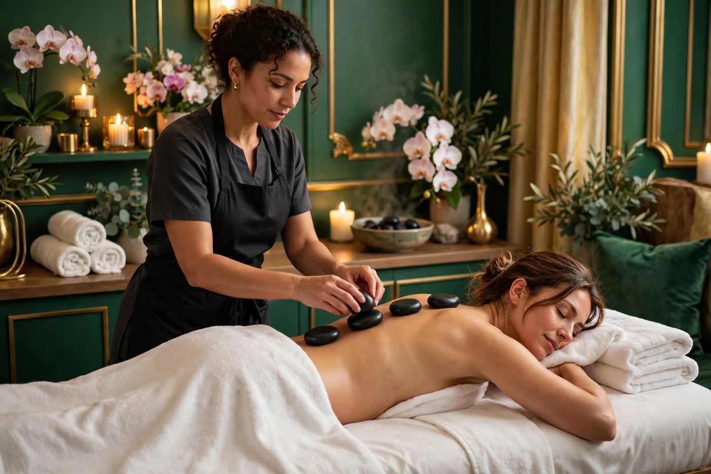 Hot stone massage therapy at Eureka Body Care and Spa in New York City