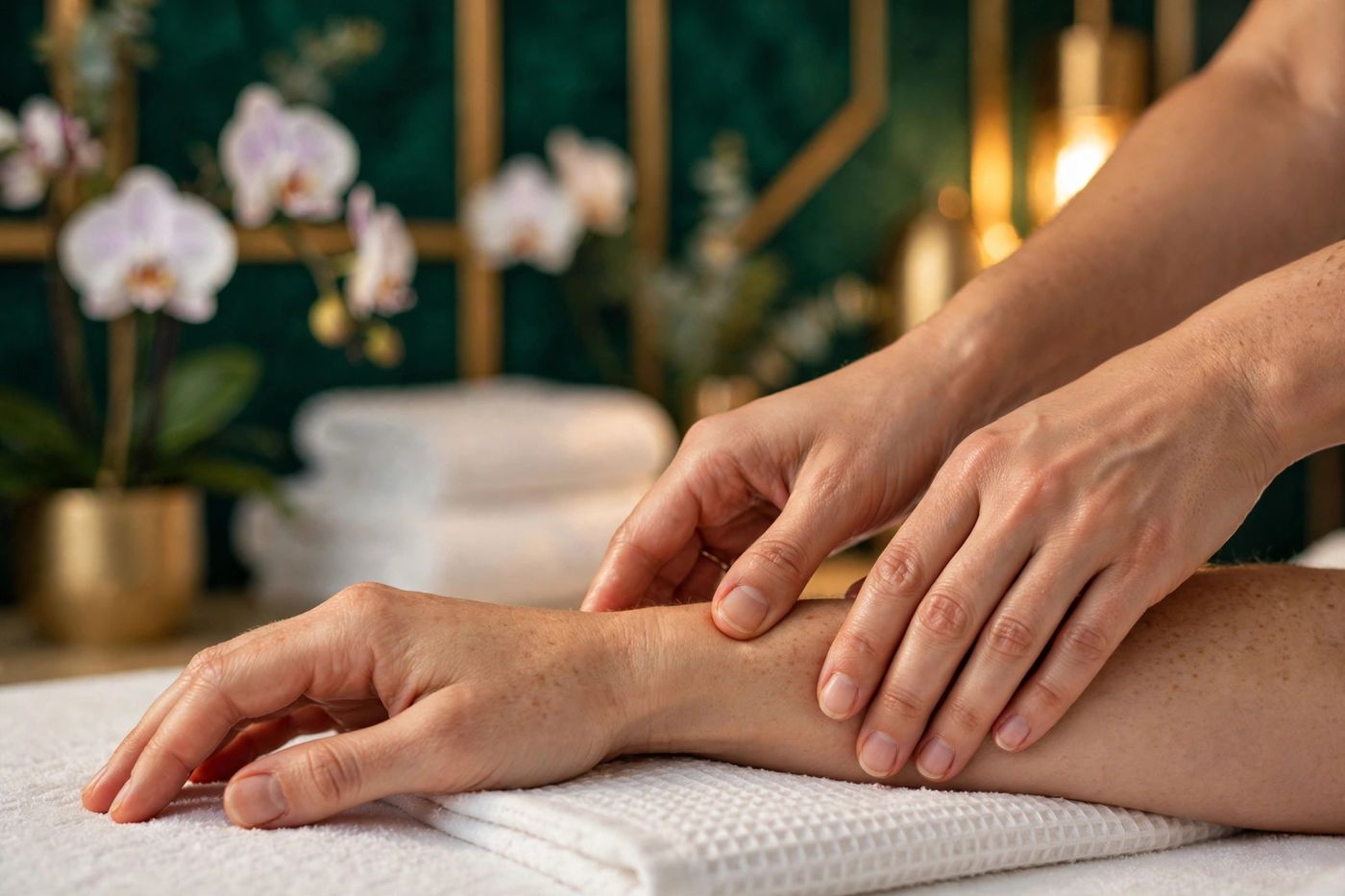 Gentle lymphatic drainage hand treatment at Eureka Body Care and Spa in New York City