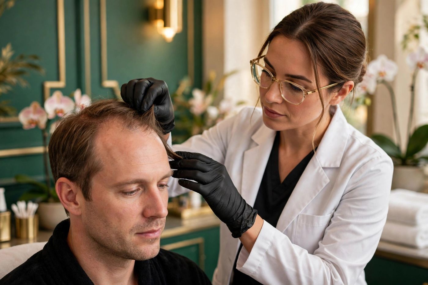 Hair restoration consultation and scalp examination at Eureka Body Care and Spa NYC