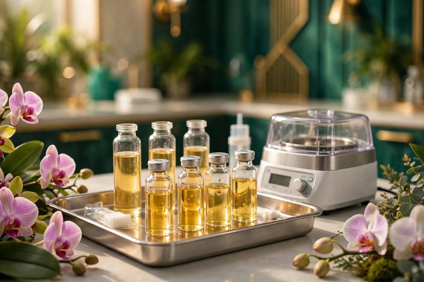 PRP preparation with golden plasma vials at Eureka Body Care and Spa in New York City
