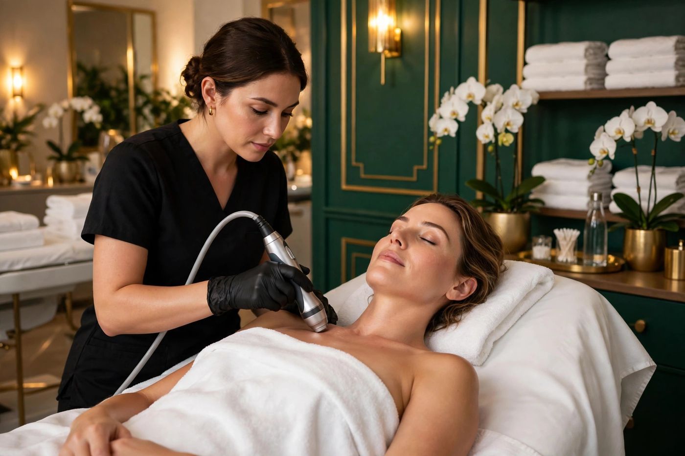 RF skin tightening treatment for the décolleté at Eureka Body Care and Spa NYC