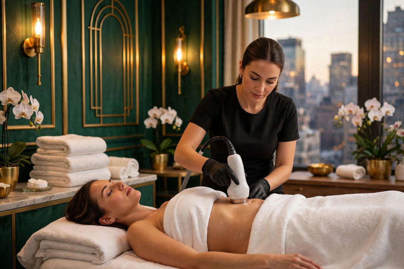 Ultrasonic cavitation body contouring treatment at Eureka Body Care and Spa NYC